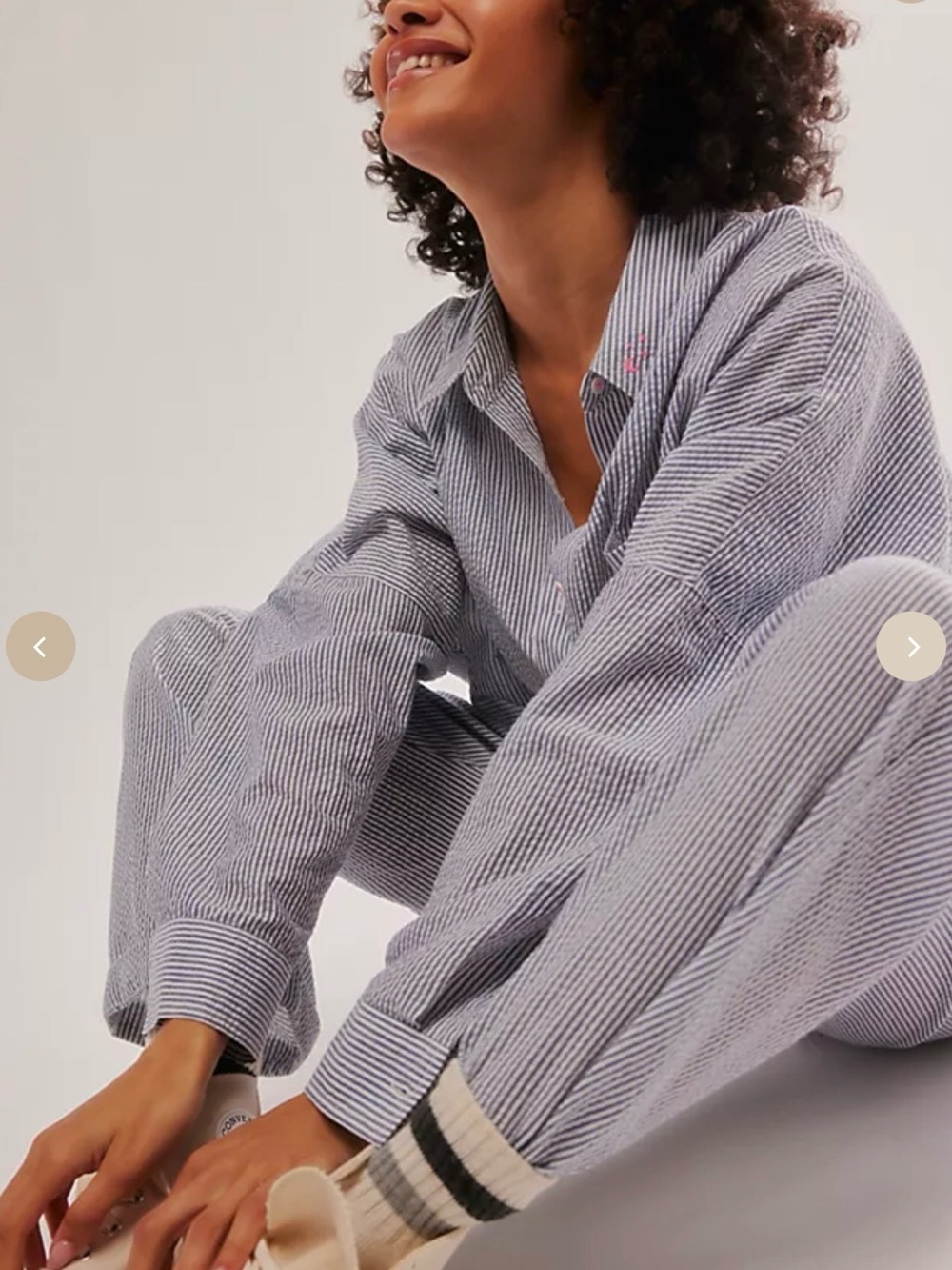 Free People Narrow-Stripe Cotton Pajama Set - Navy & White